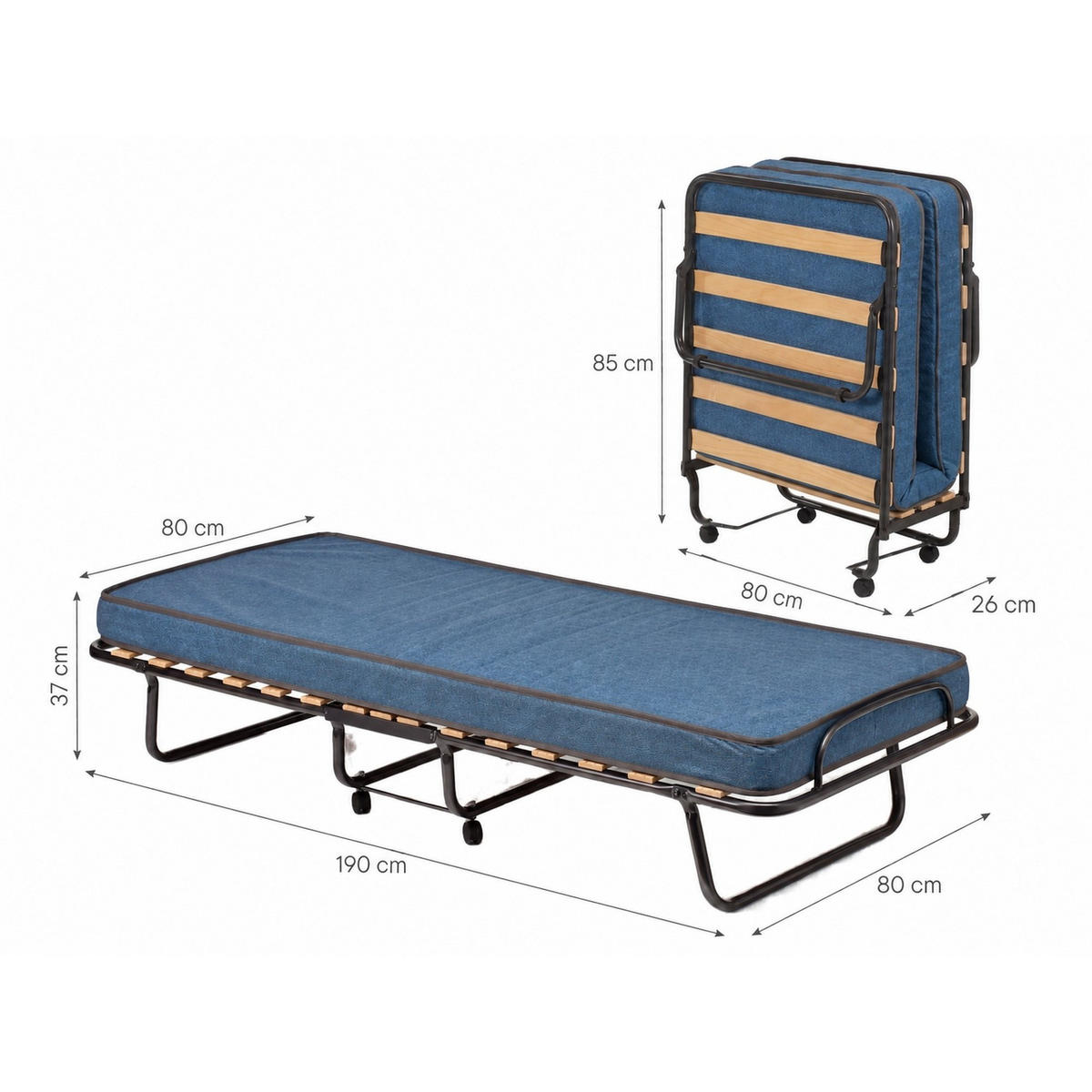 KLAPPBETT mit Matratze 80x190 - Blau, Metall (80/190cm) - Talamo Italia