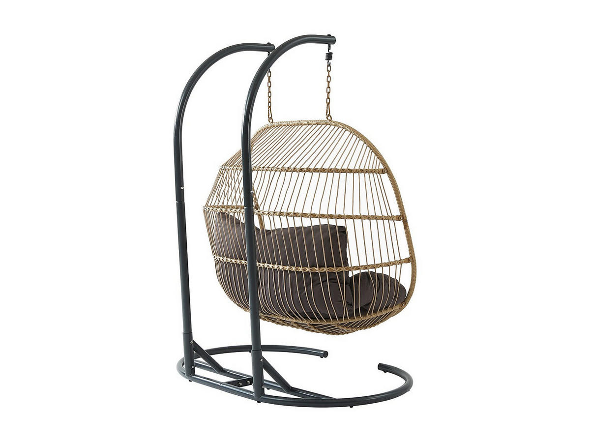 HÄNGESESSEL - 2 -Sitzer - Harz - anthrazitgrau, naturfarben hell - LISSANDRA - Anthrazit, Metall (150/194/106cm) - Vente-Unique