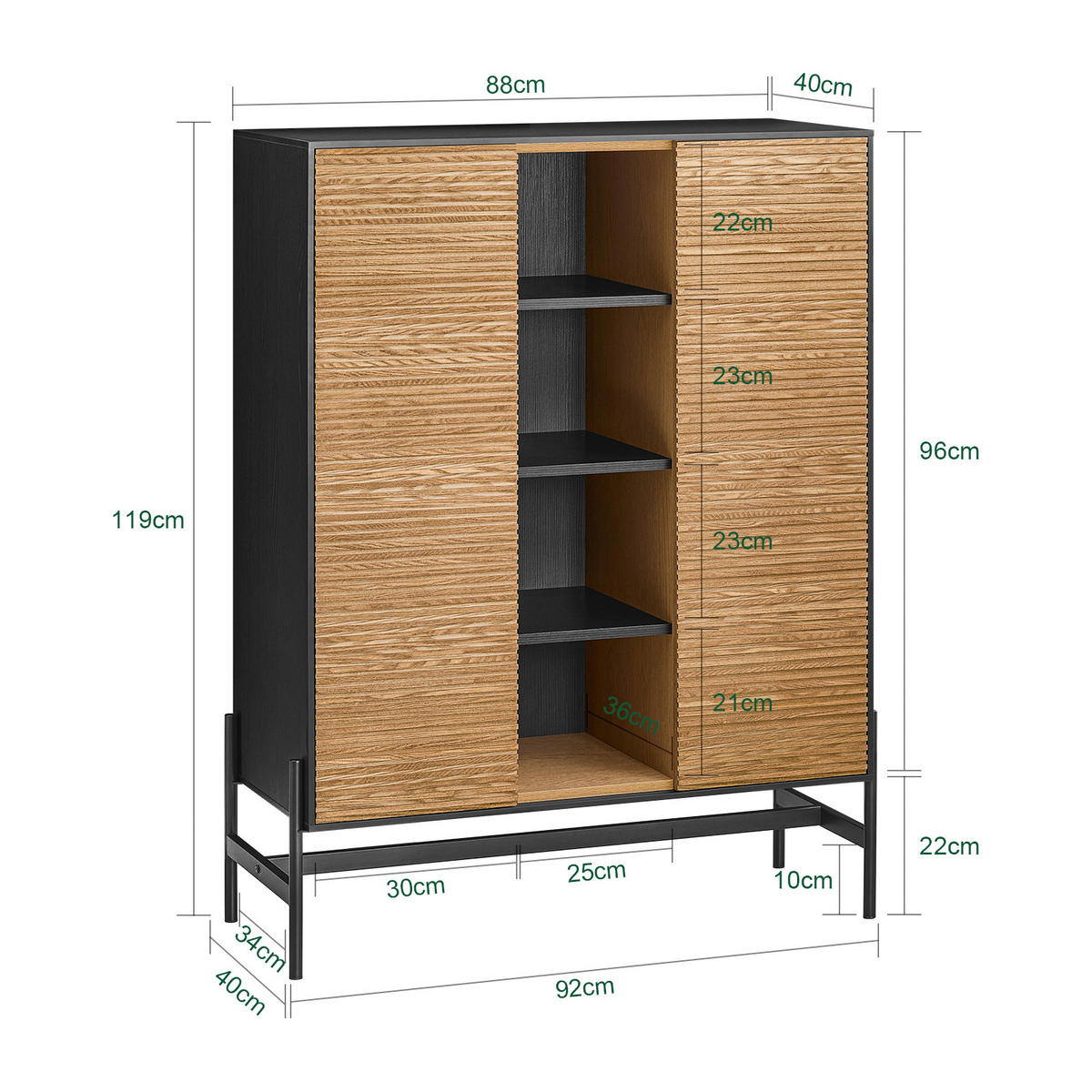 HIGHBOARD Schwarz-Natur - Schwarz/Naturfarben, Holzwerkstoff/Metall (92/119/40cm) - SoBuy