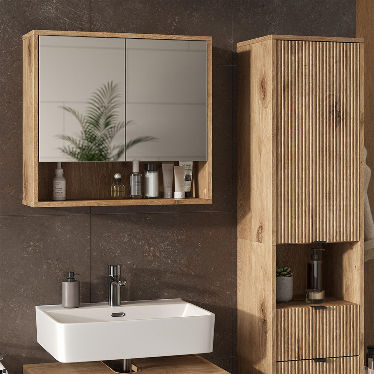 BADMÖBEL-SET Eliza Viking Oak 3 Teile - Eichefarben, Holzwerkstoff (70/63/45.1cm) - Vicco