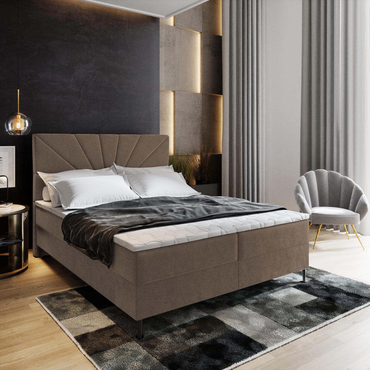 BOXBETT MURI 180x200 cm mit Matratze und Topper - Braun - Braun, Holz (180/200cm) - MASSENO