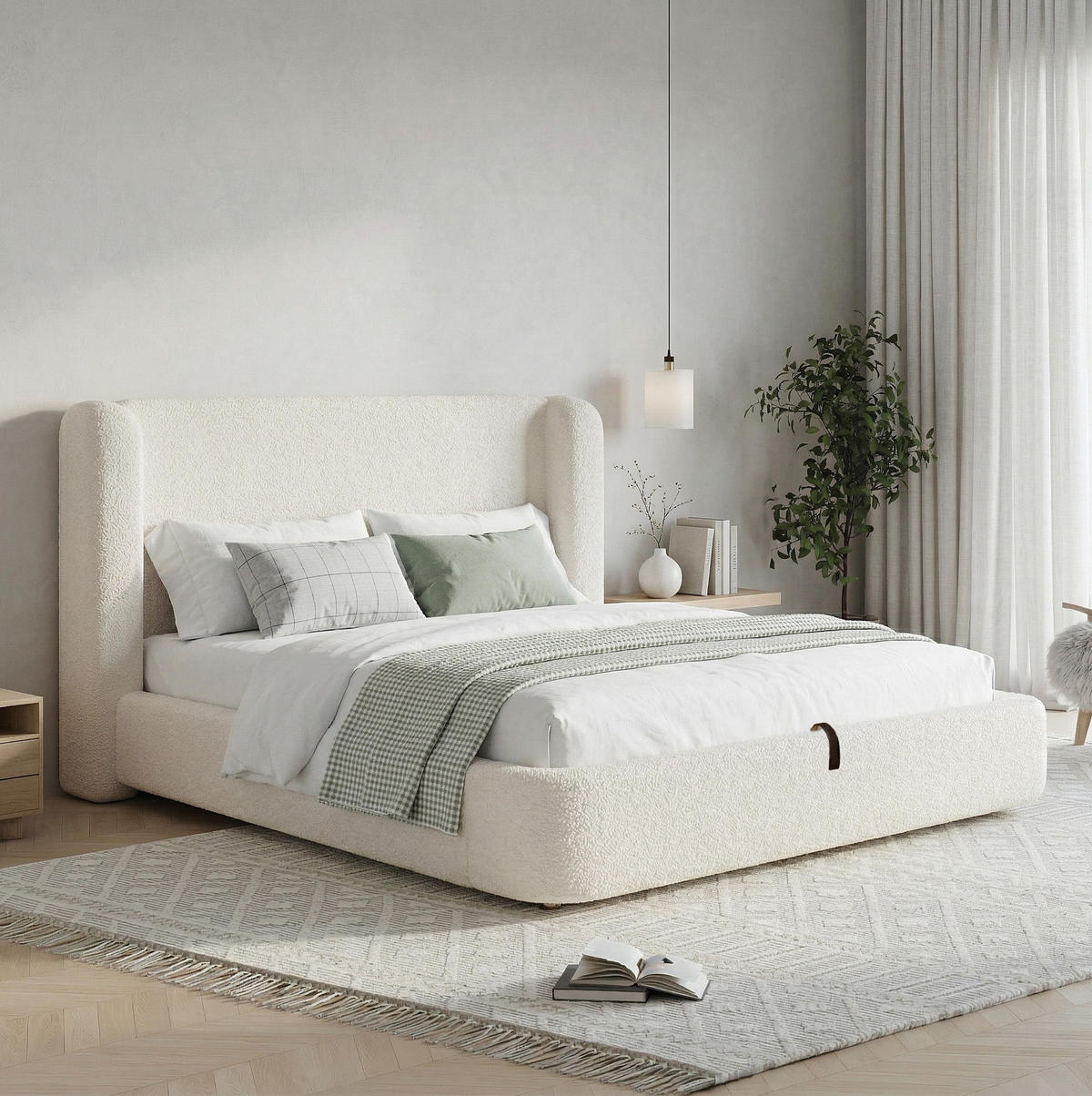 POLSTERBETT mit Bettkasten 180x200 cm Bouclé Beige - Beige, Metall (180/200cm) - Beauniv
