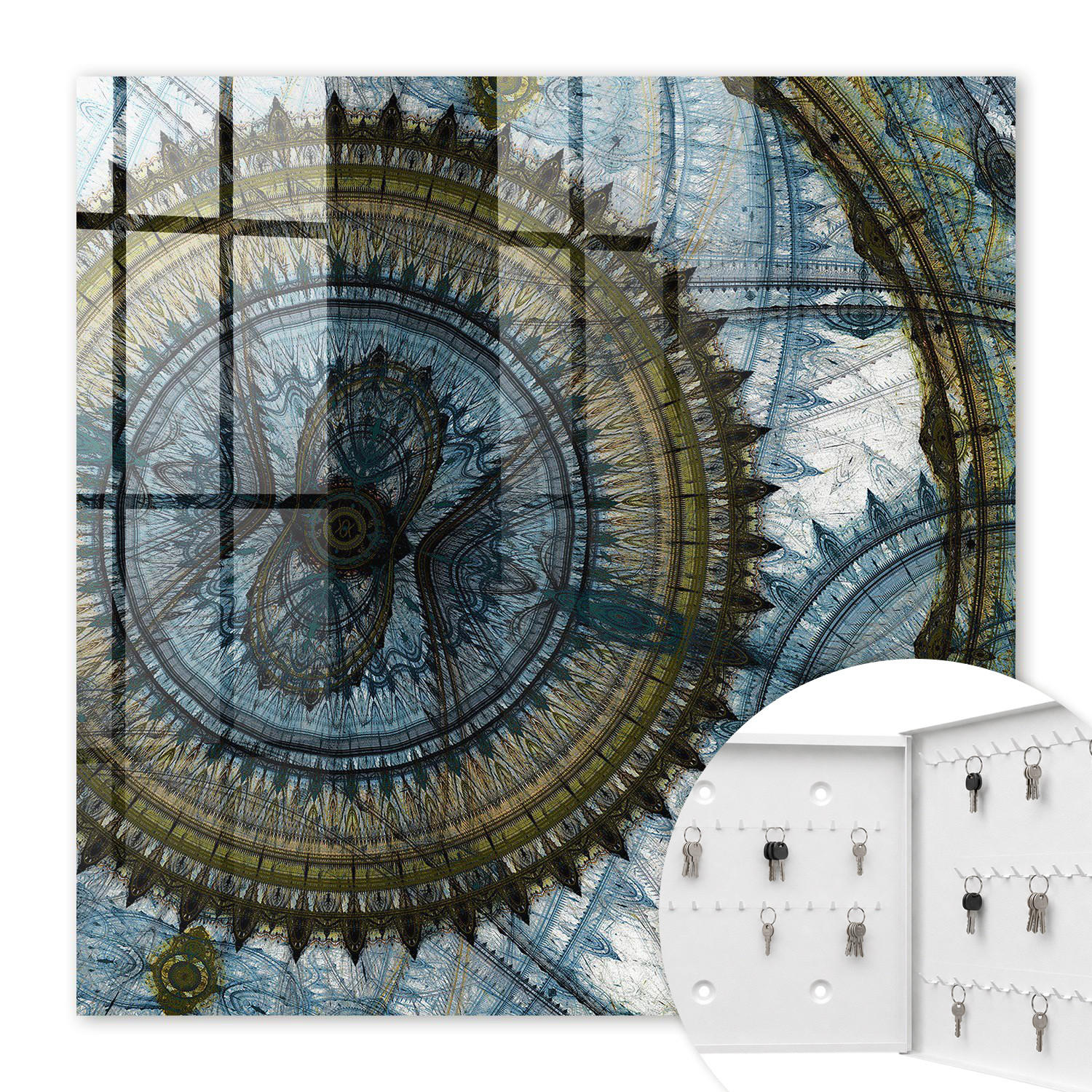 SCHLÜSSELBOX Weiß 30x30 cm – Türöffnung nach rechts - Geometrisches Mandala - Blau, Metall (30/30/5cm) - TULUP