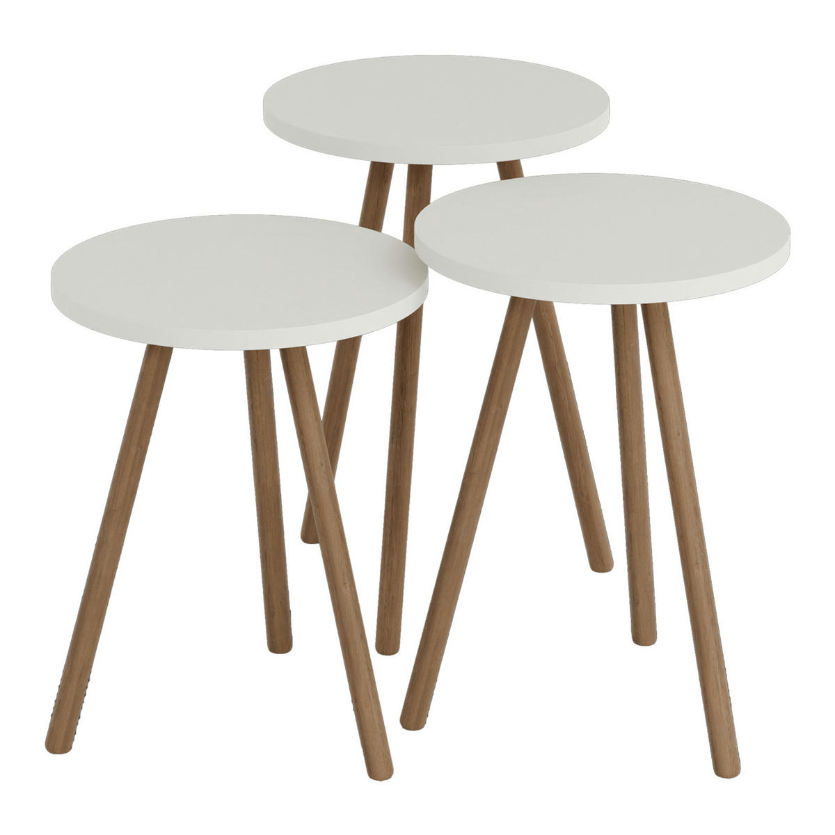 BEISTELLTISCH-SET 3 TLG. Hjørring - Naturfarben/Weiß, Holzwerkstoff/Buchenholz (34/34/49cm) - [en.casa]