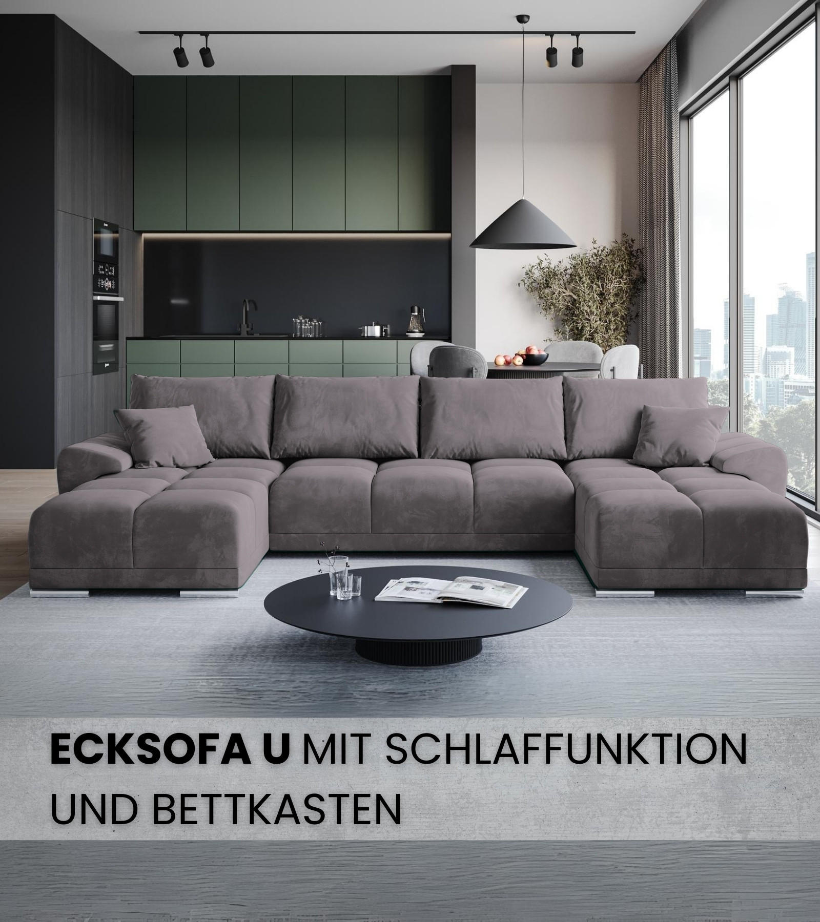 WOHNLANDSCHAFT Nubes mit Schlaffunktion Puderrosa Plüsch - Silberfarben/Rosa, Kunststoff/Textil (372/85/184cm) - Bromarkt