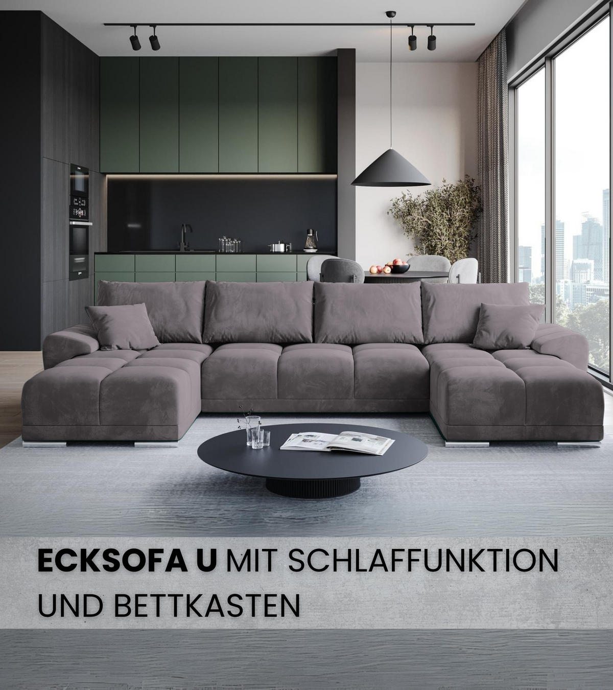 WOHNLANDSCHAFT Nubes mit Schlaffunktion Puderrosa Plüsch - Silberfarben/Rosa, Kunststoff/Textil (372/85/184cm) - Bromarkt