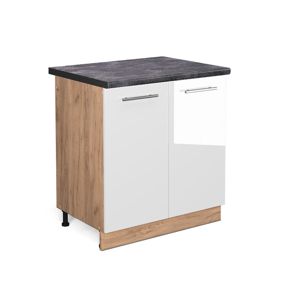 SPÜLENUNTERSCHRANK Fame-Line Weiß Hochglanz 80 cm, AP Anthrazit - Honigeiche/Weiß Hochglanz, Holzwerkstoff (80/82/60cm) - Vicco