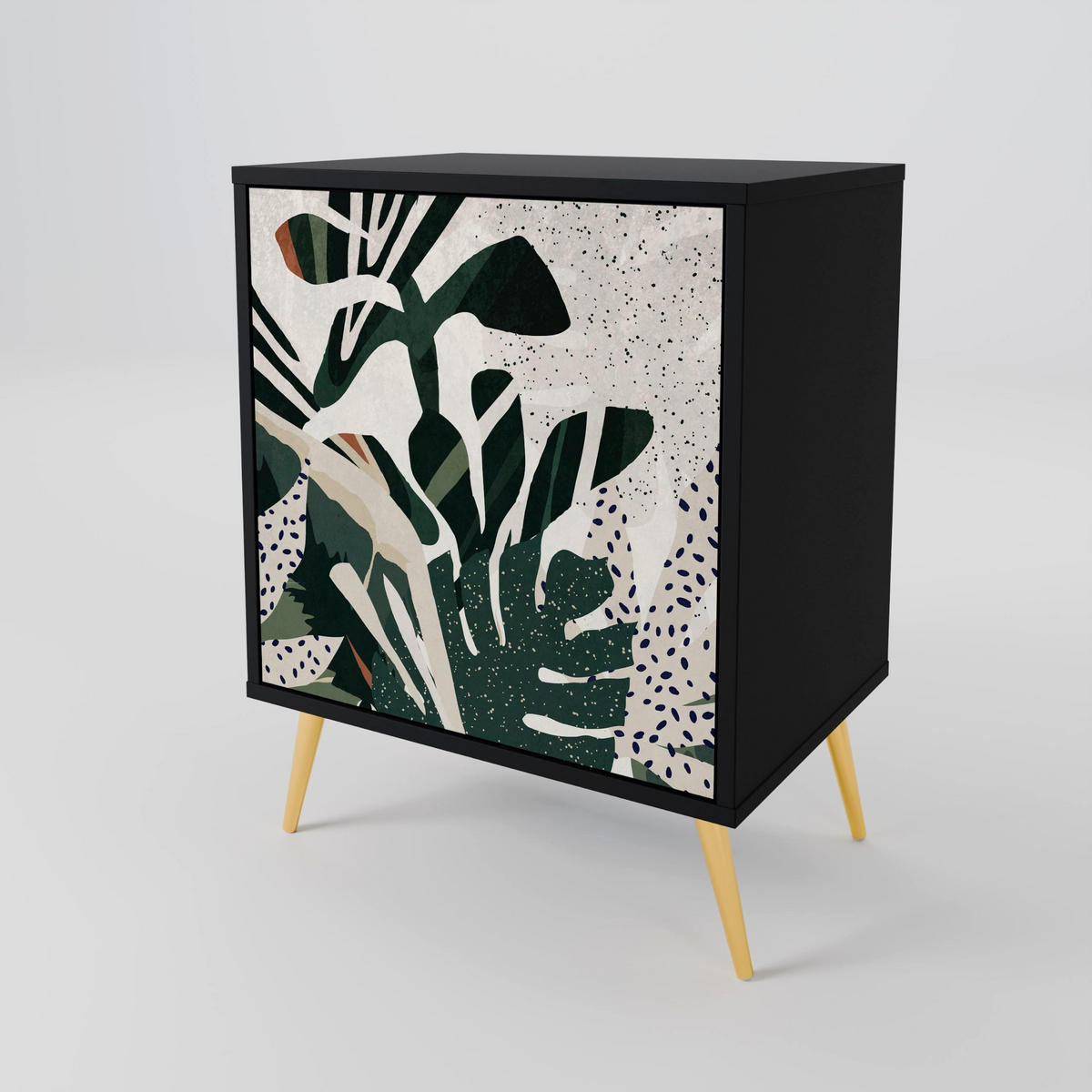 SIDEBOARD VERDURE FORMATION, Schwarz, 57,5x42x70,5 cm, Schwarze Metall-Sternfüße - Multicolor/Schwarz, Holzwerkstoff/Metall (57.5/70.5/42cm) - SpaceRebels