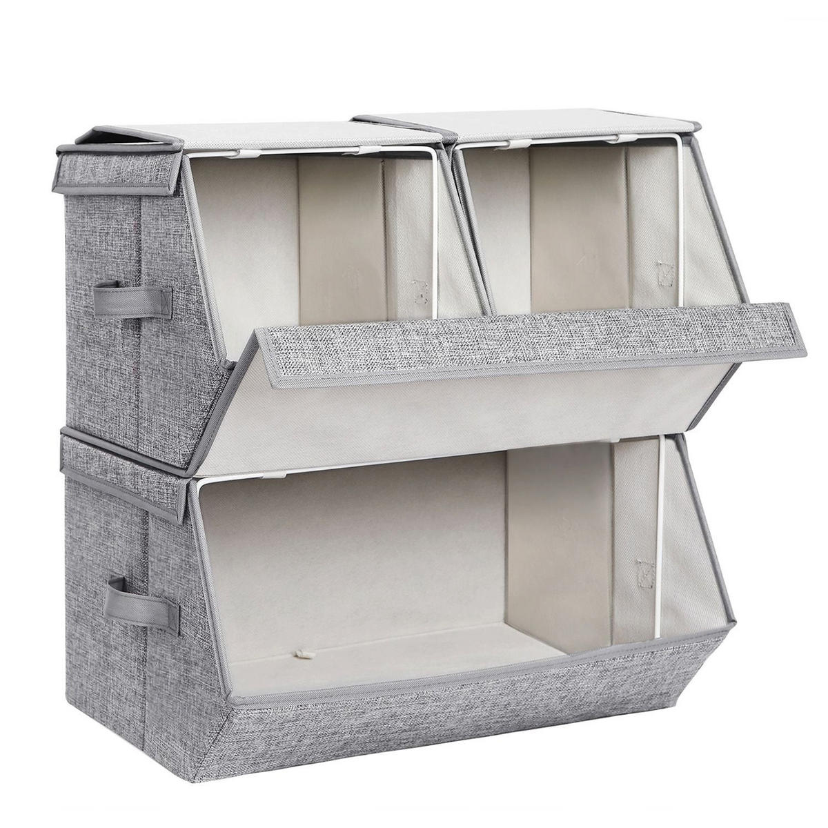 AUFBEWAHRUNGSBOXEN MIT DECKEL 3ER-SET - Grau, Textil (35/25/50cm) - Hansiro