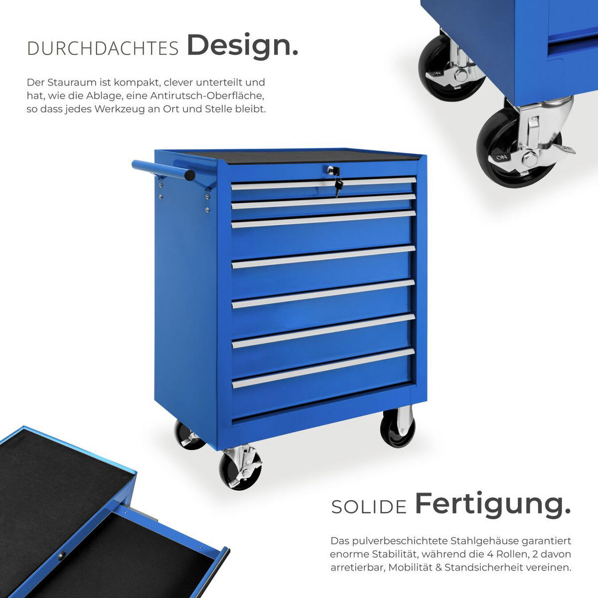 WERKZEUGWAGEN ,Rollen Ø 100 mm,blau - Blau, Metall (33/79/69cm) - tectake