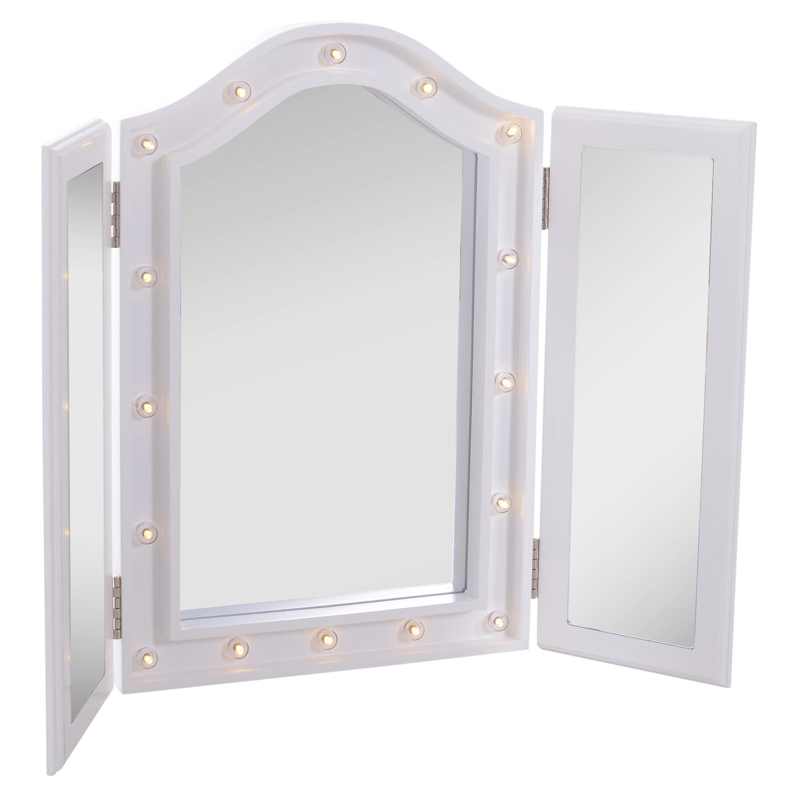 16 LEDs Kosmetikspiegel Schminkspiegel Standspiegel 180° klappbar Batterie - Weiß, Glas (53.5/4.5/73cm) - HOMCOM