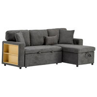4-SITZER ECKSCHLAFSOFA Dunkelgrau mit USB, Stauraum und mit Kissen - Dunkelgrau, Holzwerkstoff/Textil (214/131cm) - WISHDOR