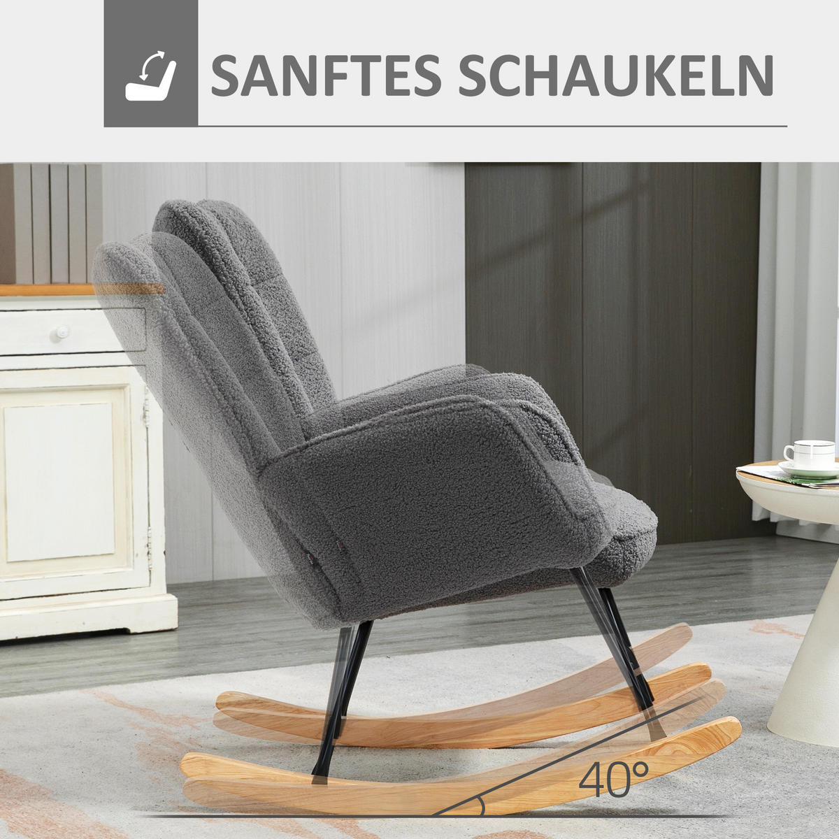 SCHAUKELSTUHL 71/98/101 cm in Dunkelgrau mit Armlehnen und Berbervliesoptik - Dunkelgrau, Textil (98/101/71cm) - Flora Grace