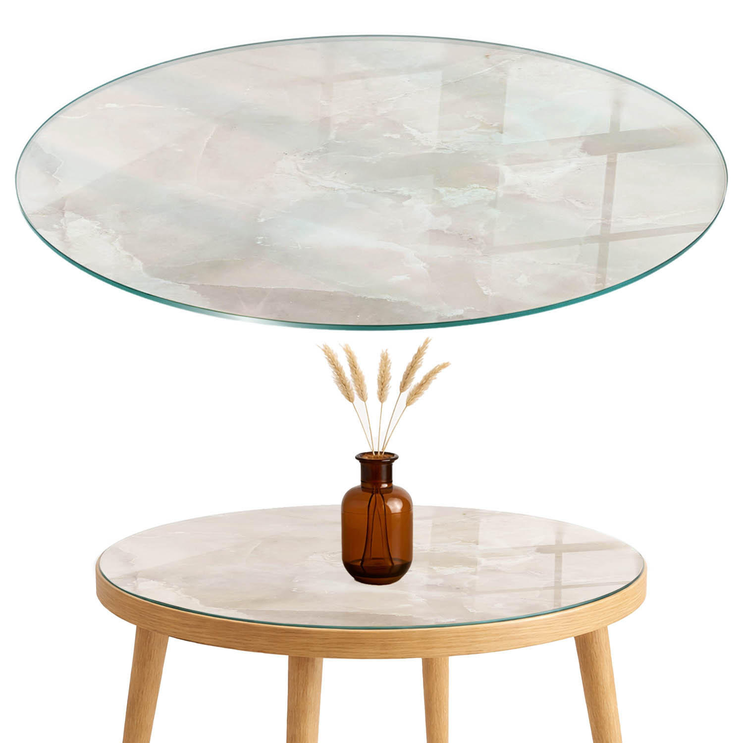 TISCHPLATTE fi80 cm Marmorstrukturmuster - Creme, Glas (80/80/0.4cm) - TULUP