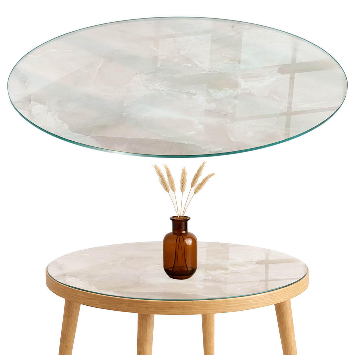 TISCHPLATTE fi80 cm Marmorstrukturmuster - Creme, Glas (80/80/0.4cm) - TULUP