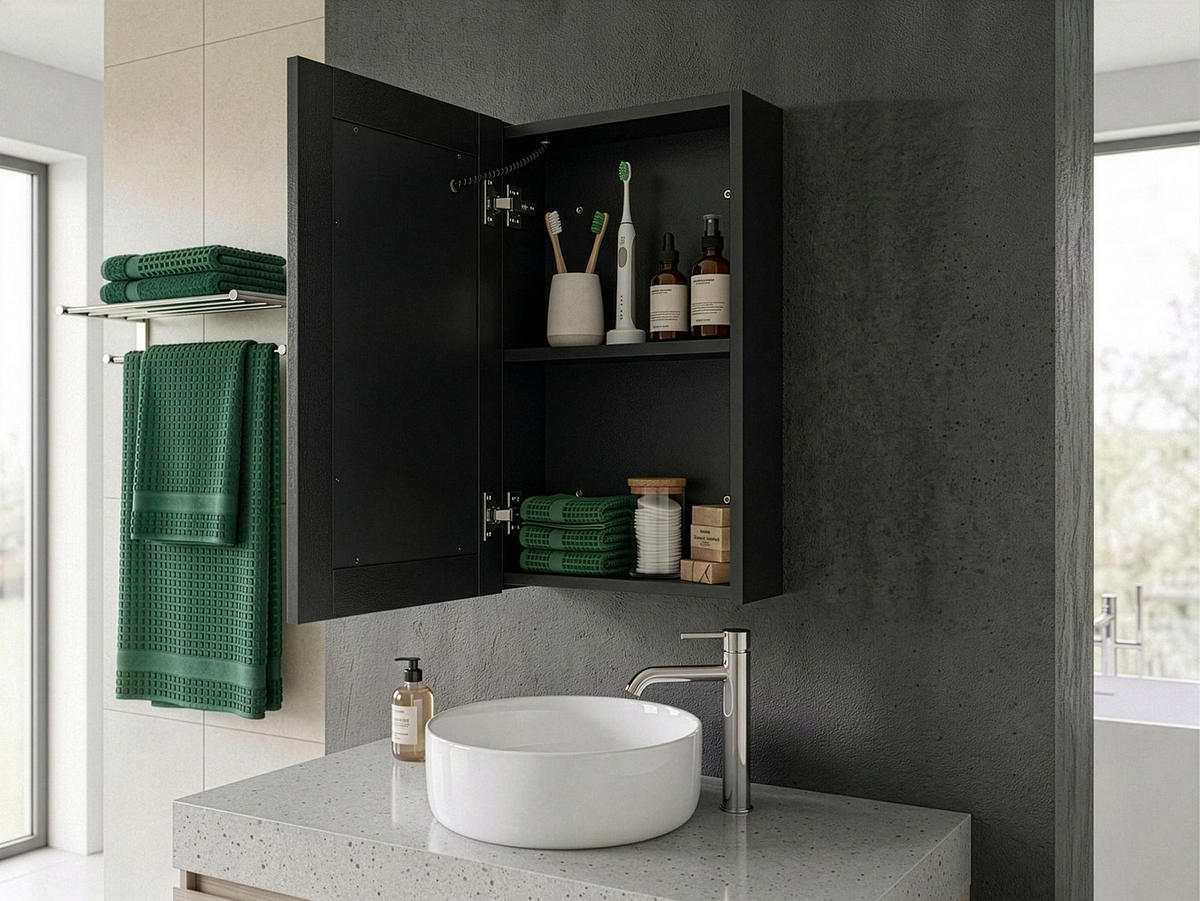 KOUPELNOVÁ ZRCADLOVÁ SKŘÍŇKA LED 40/60 cm Černá Cameron - černá/stříbrná, kompozitní dřevo (40/60/12cm) - Beliani