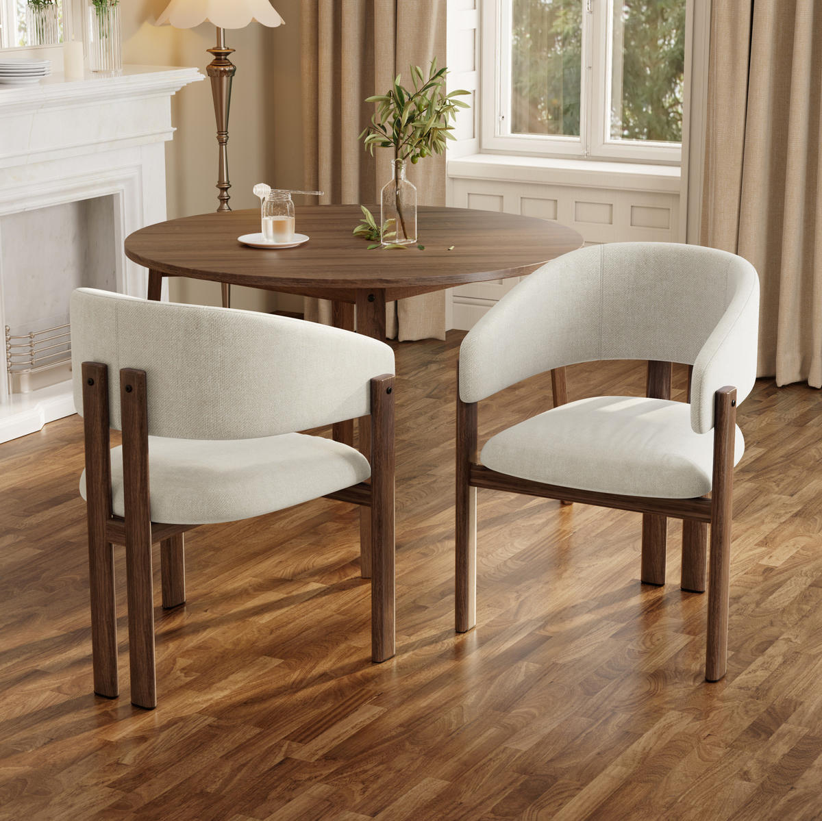 ESSZIMMERSTUHL 4er-Set mit Armlehnen Walnussoptik Beige - Walnussfarben, Holz (52.5/83/61.51cm) - Meubliv