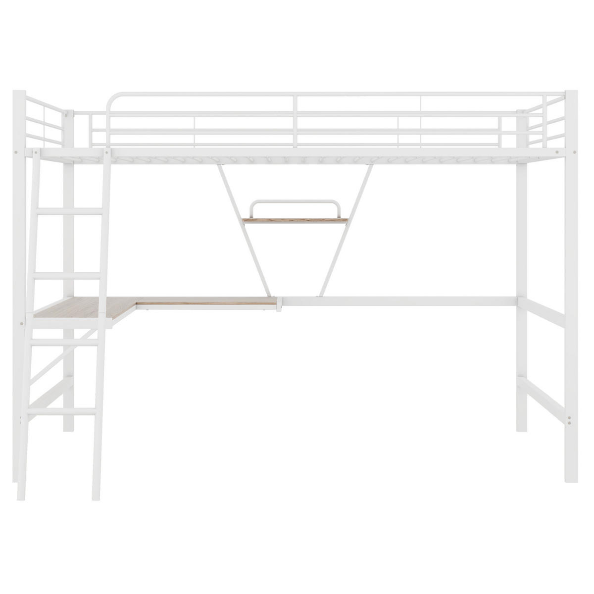 HOCHBETT 90/200 cm Metallbett mit L-förmigem Schreibtisch und Regal mit Matratze - Weiß, Metall (90/200cm) - OKWISH