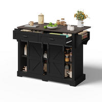 KÜCHENINSEL 120/45(70)/91 cm mit klappbarer Arbeitsplatte, Schiebetüren und Rollen aus MDF, Schwarz - Schwarz, Holzwerkstoff (120/91/70cm) - Redom