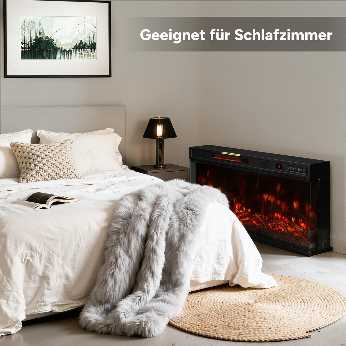 ELEKTROKAMIN mit Schrank, 1000W / 2000W Heizleistung - Schwarz, Metall (91.44/46/15cm) - HOMAVO