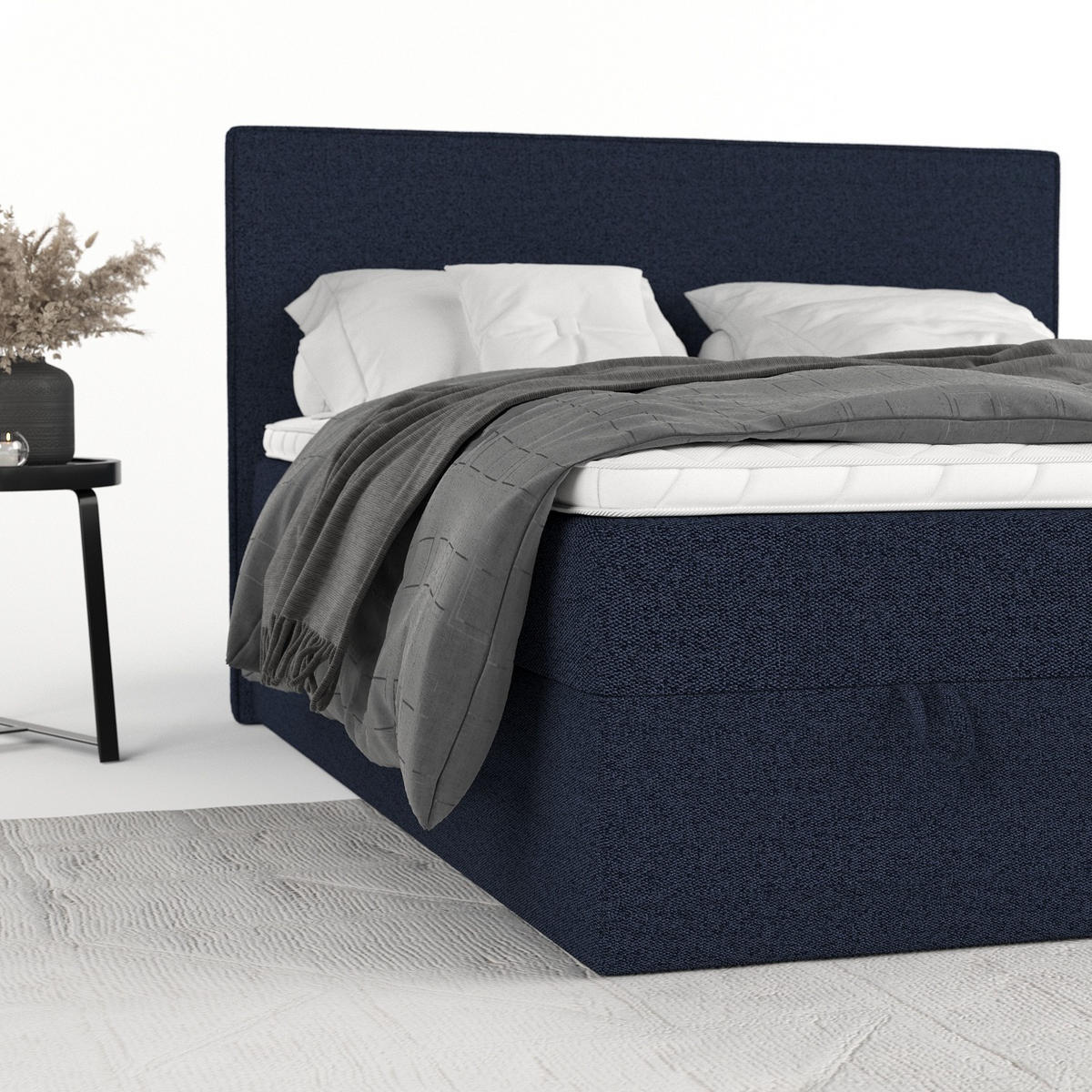BOXBETT Velma 180/200 cm Marineblau im Riva Stoff - Schwarz/Dunkelblau, Holz/Holzwerkstoff (180/200cm) - AltaBeds