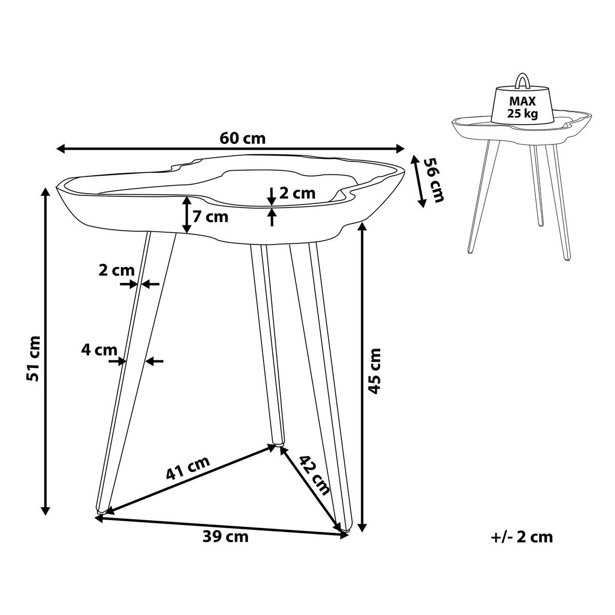 BEISTELLTISCH Teakholz hellbraun Elsa - Hellbraun/Schwarz, Holz (56/60/51cm) - Beliani