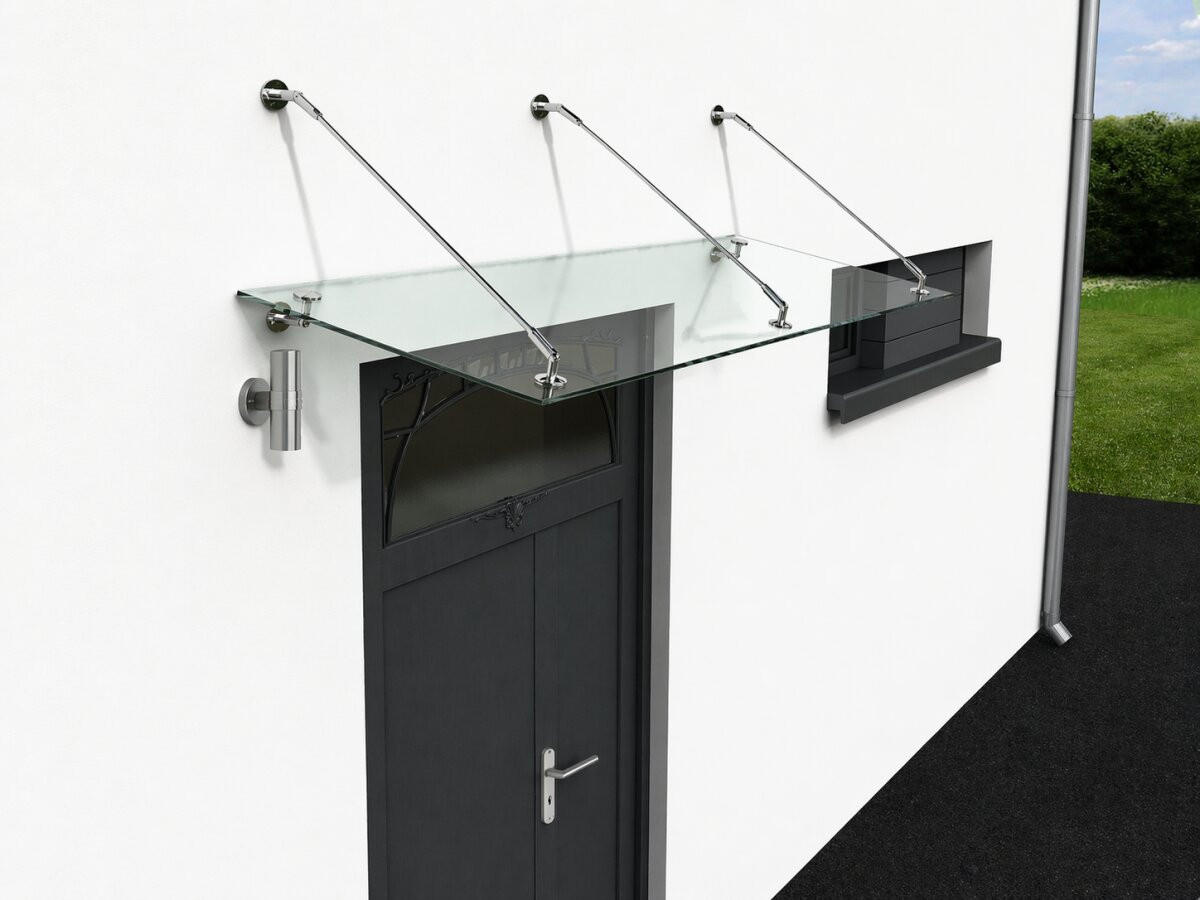 GLASVORDACH 230x90 cm Sicherheitsglas Edelstahl Klarglas 3 STR Silber - Transparent, Glas (230/1.31/90cm) -  Glaswerk Westfalen