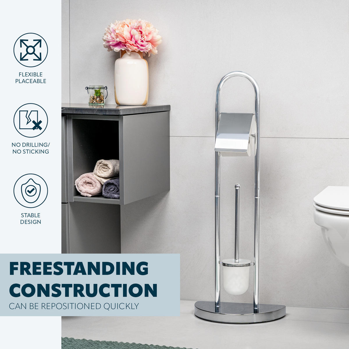 WC-GARNITUR, transparent - Chromfarben, Metall (33/84/17.5cm) - bremermann