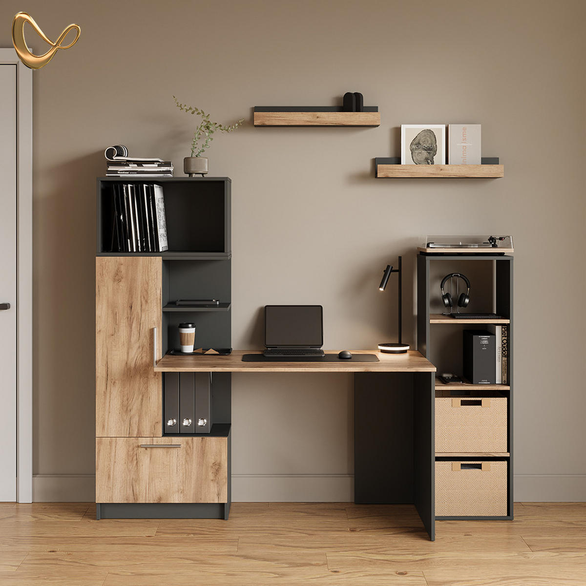 BÜCHERREGAL Lorena Anthrazit/Goldkraft Eiche mit 4 Fächern - Anthrazit, Holzwerkstoff (40/120/30cm) - Livinity®