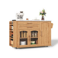 KÜCHENINSEL in Weiß und Naturfarbe Servierwagen mit Besteckschublade für Küchen und Wohnzimmer, B120/T45 (70)/H90 cm - Naturfarben, Holzwerkstoff (138/90/70cm) - STILVORA