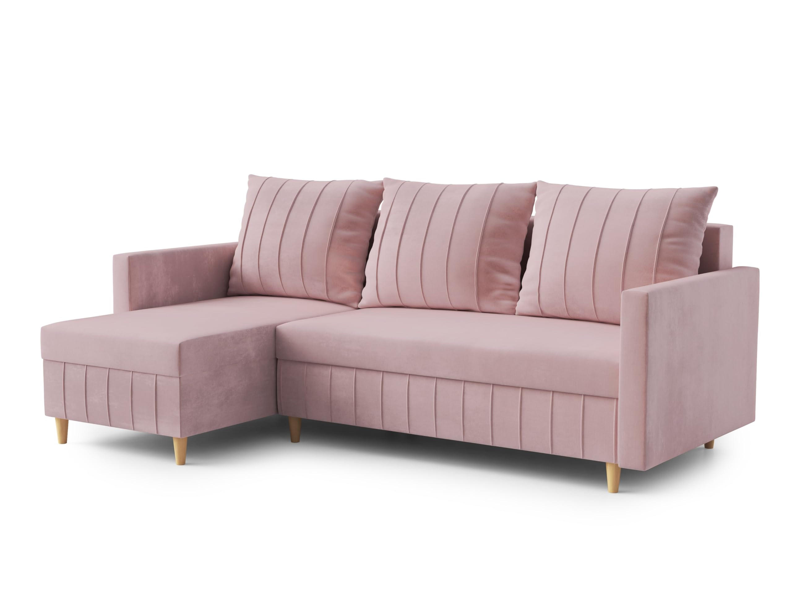 ECKSOFA FOX L-förmig Modernes Verstellbare Kopfstützen Luxuriöser Velours Schlaffunktion lose Rückenkissen freistehend LINKS 146x224x98 cm Pink - Pink, Holz/Textil (146/224cm) - DomoHome