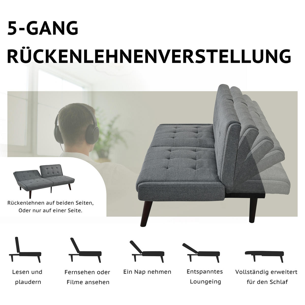 SCHLAFSOFA 157/51/70 cm cm in Leinenoptik Grau, ohne Armlehnen - Grau, Textil (51/70/157cm) - Oxeza