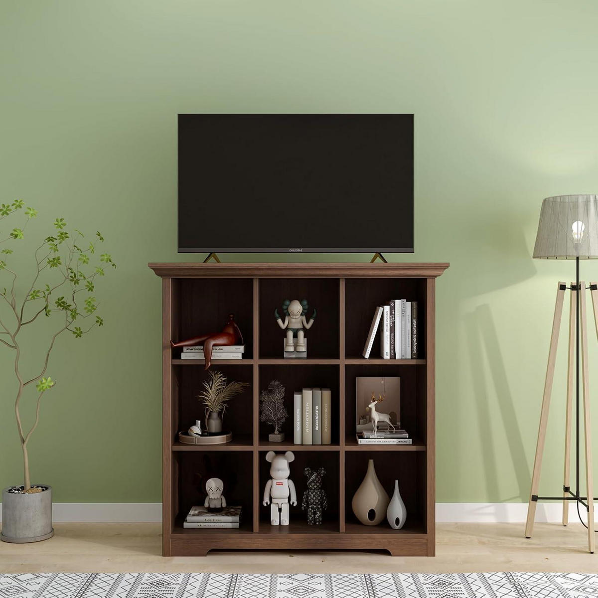 BÜCHERREGAL mit Sockel Walnuss 9 Fächer 99 x 98 cm - Braun, Holzwerkstoff (98/99/34cm)