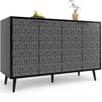 SIDEBOARD 120/35/78 cm, schwarz-weißes Geometriemuster, verstellbare Einlegeböden, Schwarz - Schwarz, Holzwerkstoff (120/78/35cm) - Redom