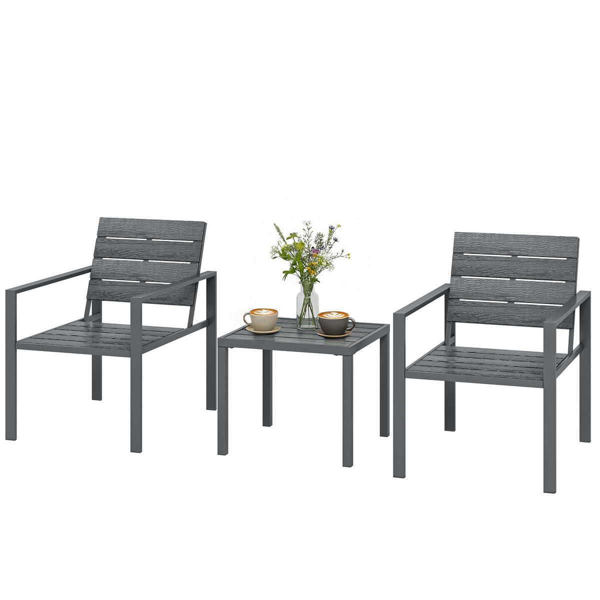 GARTEN-BEISTELLTISCHSET Dunkelgrau 3 Stück - Dunkelgrau, Metall (50.5/48.3/42cm) - GiPP