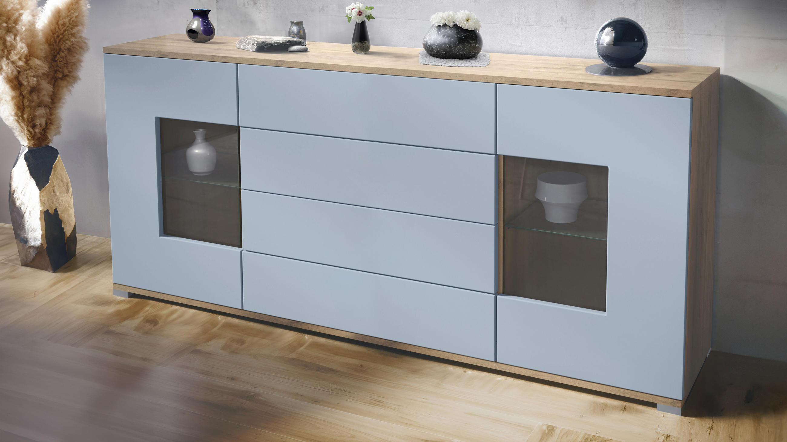 SIDEBOARD Grömitz Denim matt - Pastellblau, Holzwerkstoff (166.5/75.5/35cm) - Vladon