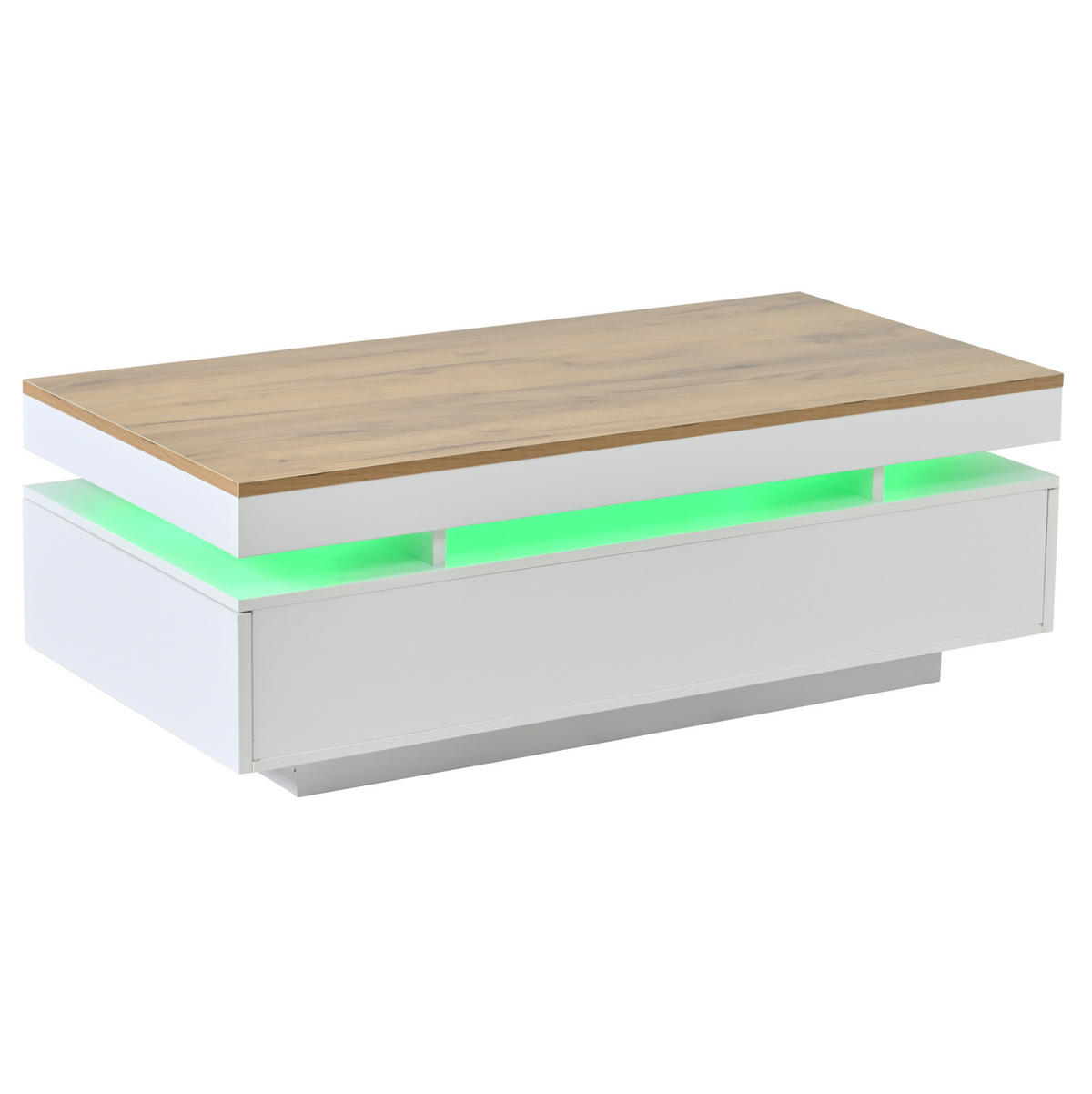 COUCHTISCH mit 2 Schubladen 100 x 50 x 35 cm Weiß Holzoptik mit LED - Weiß, Holzwerkstoff (100/50/35cm) - Meubliv