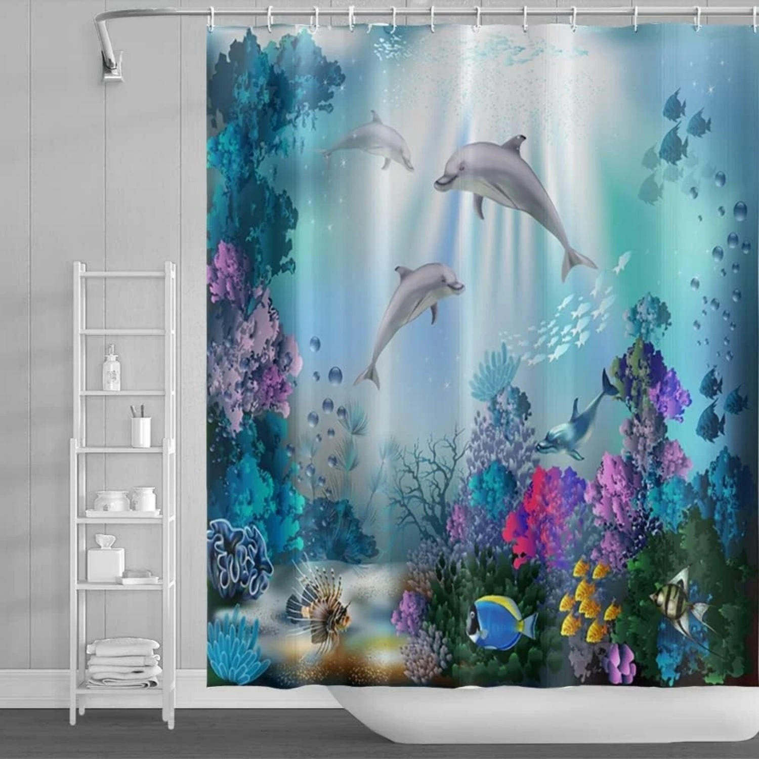 DUSCHVORHANG 120 x 180 cm Ozean Delfin tropisch Tiere Badezimmer - Blau, Textil (120/180cm) - MCBOSON