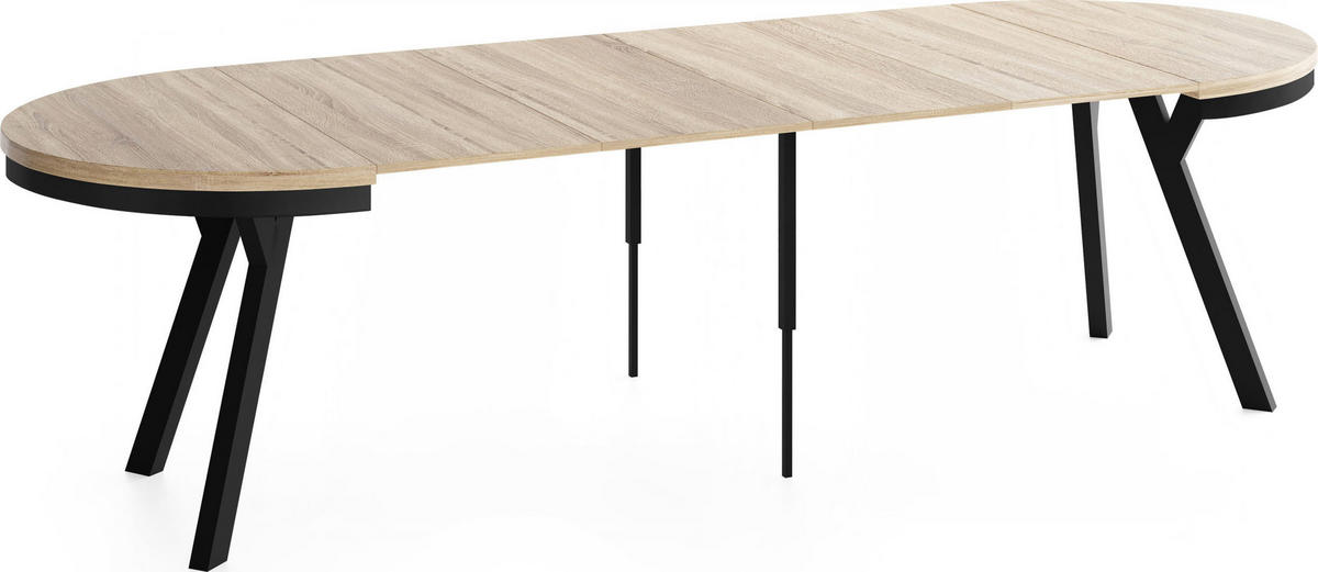 ESSTISCH Vero Neo rund ausziehbar verlängerbar, Eiche Sonoma Hellbraun 100-300/100/77 cm - Schwarz/Braun, Holz/Holzwerkstoff (100/300/77cm) - WFL GROUP