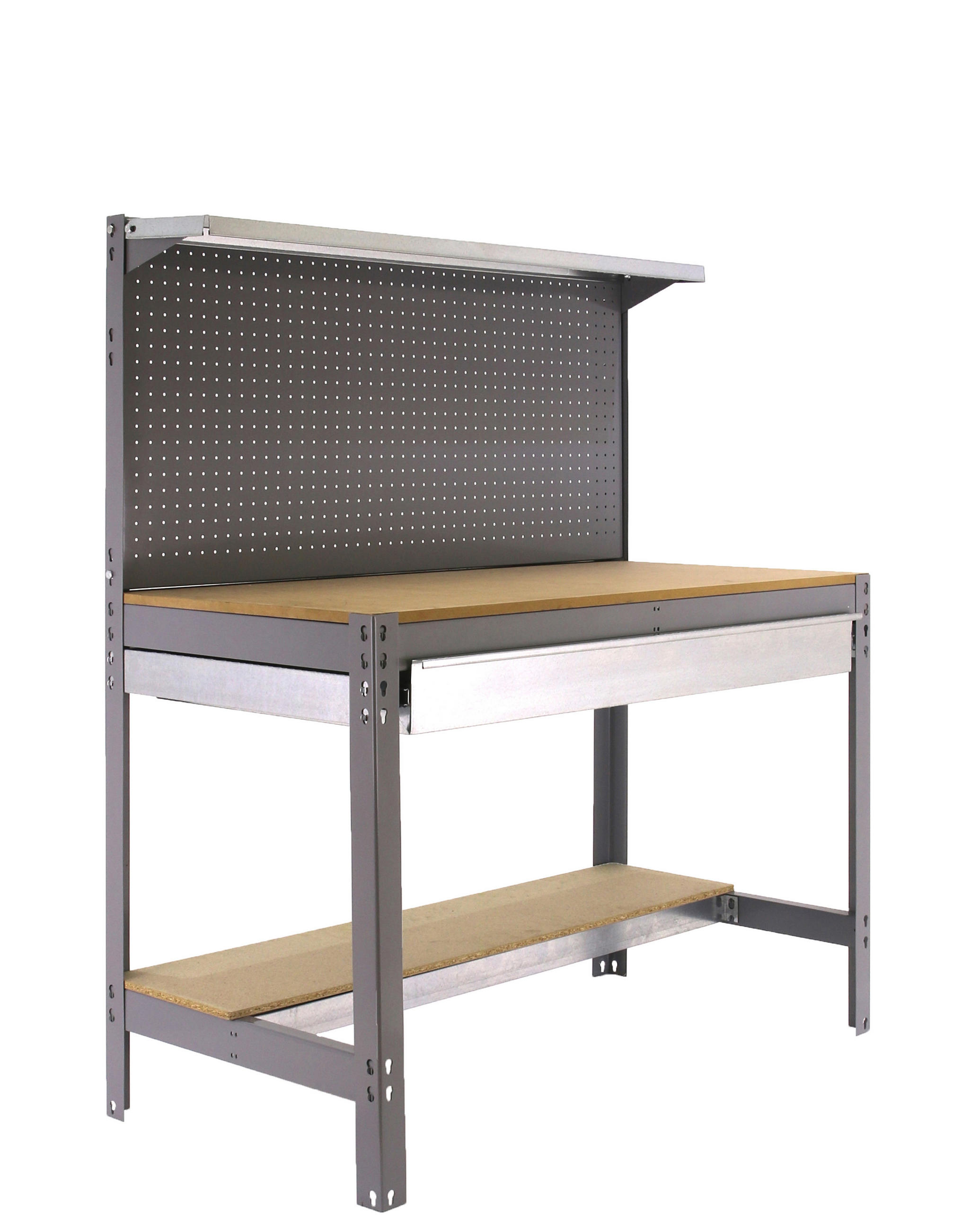 WERKBANK BUFFALO mit Werkzeugwand, Schubfach und Ablage | HxBxT 84x90x61cm | Traglast 400kg | Grau - Grau, Metall (90/84/61cm) - PROREGAL