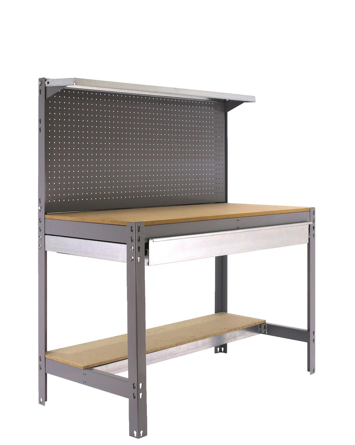 WERKBANK BUFFALO mit Werkzeugwand, Schubfach und Ablage | HxBxT 84x90x61cm | Traglast 400kg | Grau - Grau, Metall (90/84/61cm) - PROREGAL