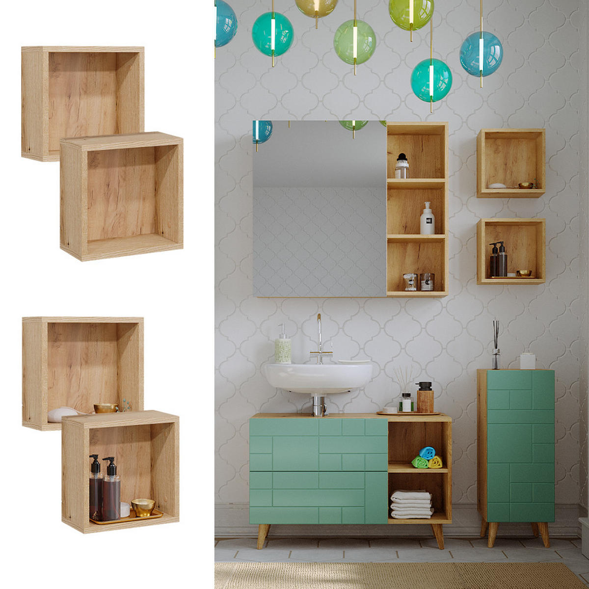 WANDREGAL Rudi Eiche 30 x 30 cm 2er Set - Eichefarben, Holzwerkstoff (30/30/15cm) - Vicco