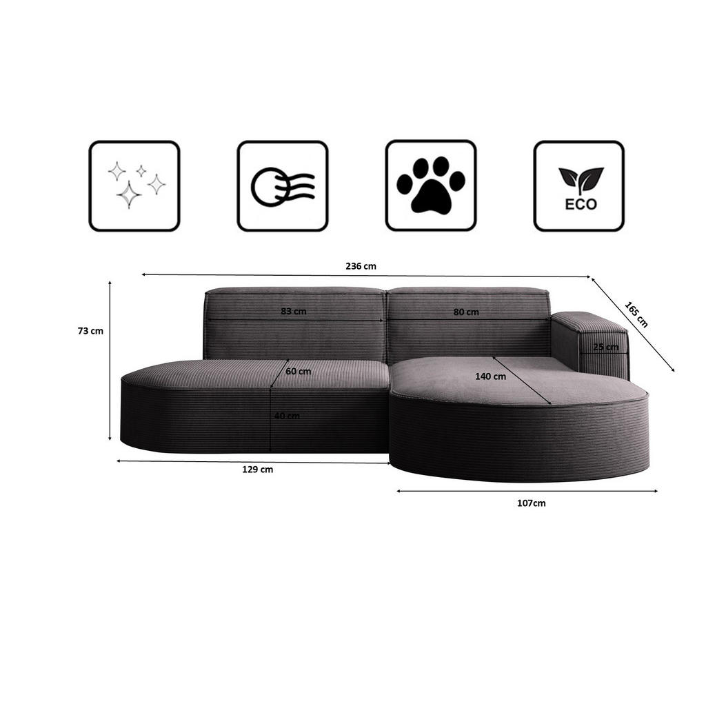 Thumbnail - Kaiser Möbel Ecksofa, Dunkelgrau, Holzwerkstoff, 4-Sitzer, L-Form, 236x165 cm, Reach, Wohnzimmer, Sofas & Couches, Wohnl...
