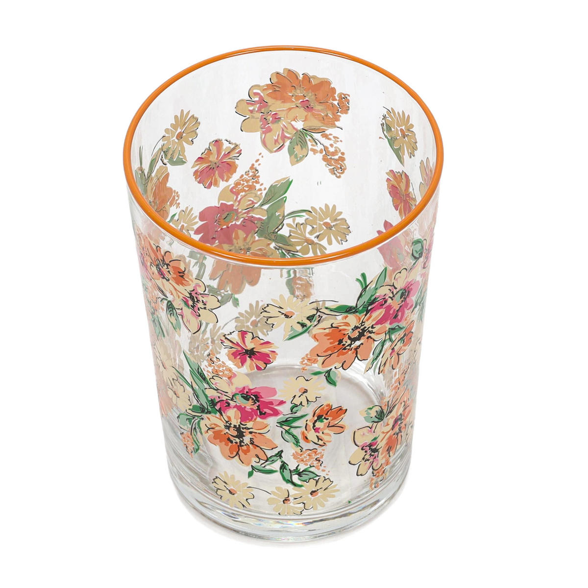 GLAS mit Blumenmuster Orange 510 ml 8,8/8,8/12 cm - Multicolor, Glas (0.51L) - Excellent Houseware