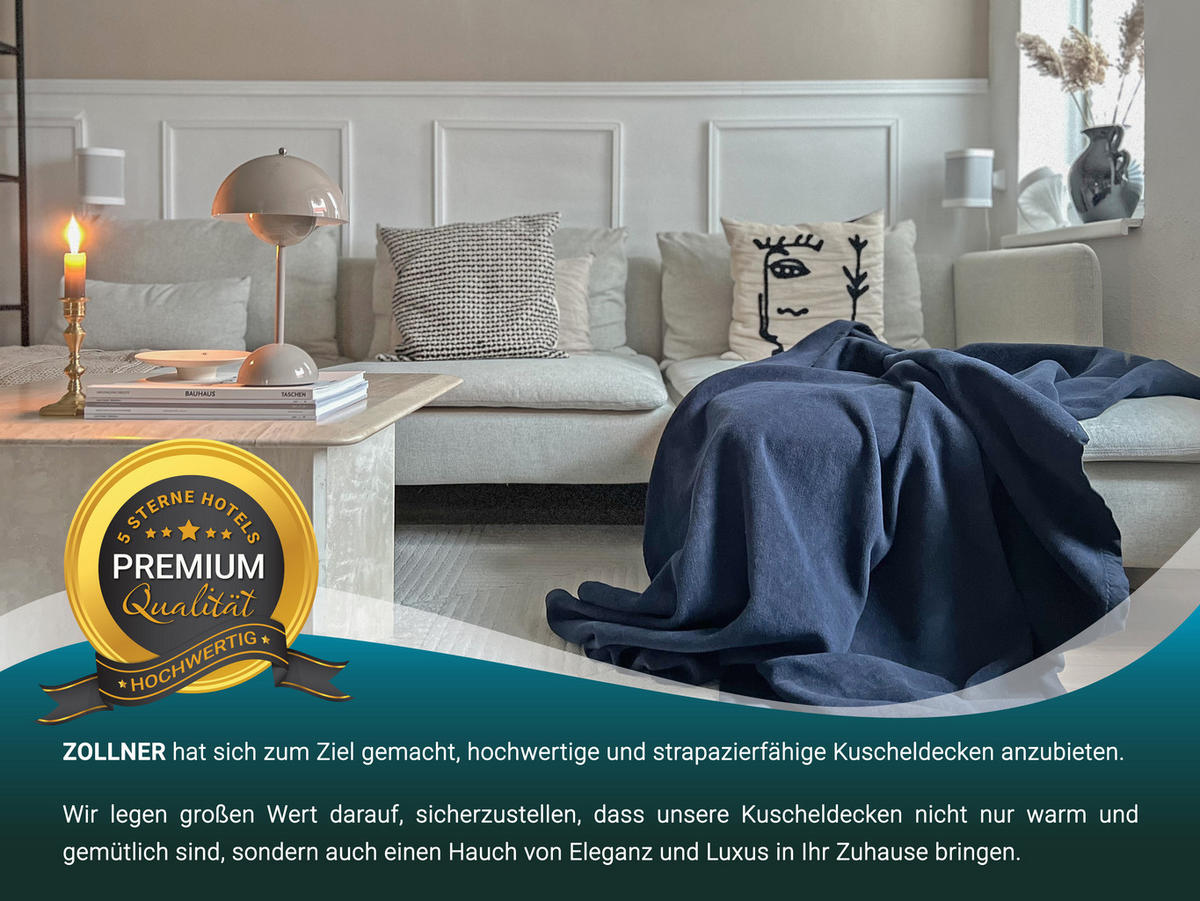 KUSCHELDECKE, 220x240 cm, 60% Baumwolle, 40% Polyacryl, Blau - Dunkelblau, Naturmaterialien (220/240cm) - Zollner