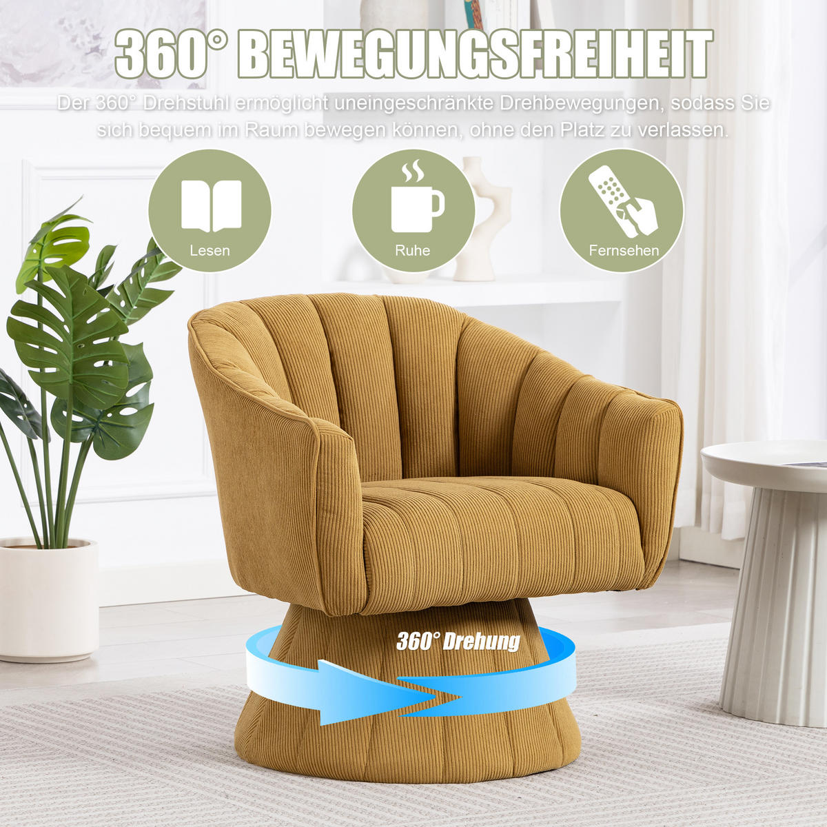 DREHSTUHL Moderner 360° Taupe mit Cord-Bezug - Taupe, Textil (70/72/66cm) - Urban Meuble