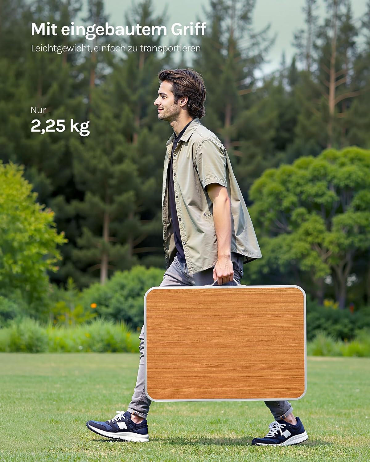 CAMPINGTISCH mit Griff Klappbar 70 x 50 x 60 cm Eiche - Eichefarben, Metall (70/50/60cm) - Woltu