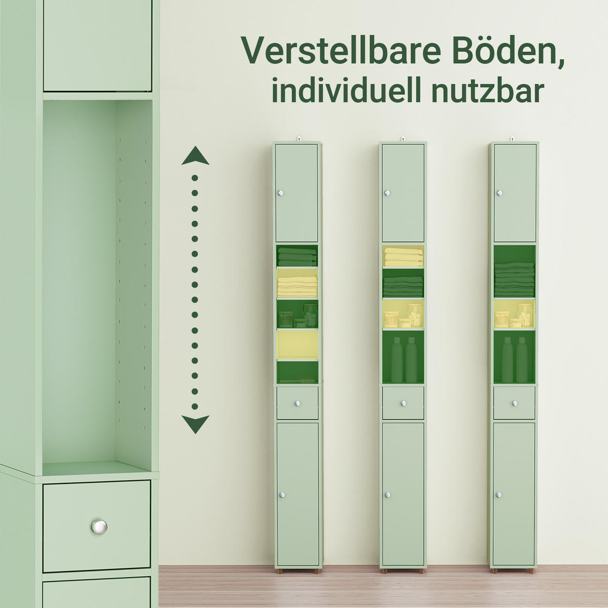 HOCHSCHRANK schmal Hellgrün - Hellgrün, Holzwerkstoff (20/180/20cm) - SoBuy