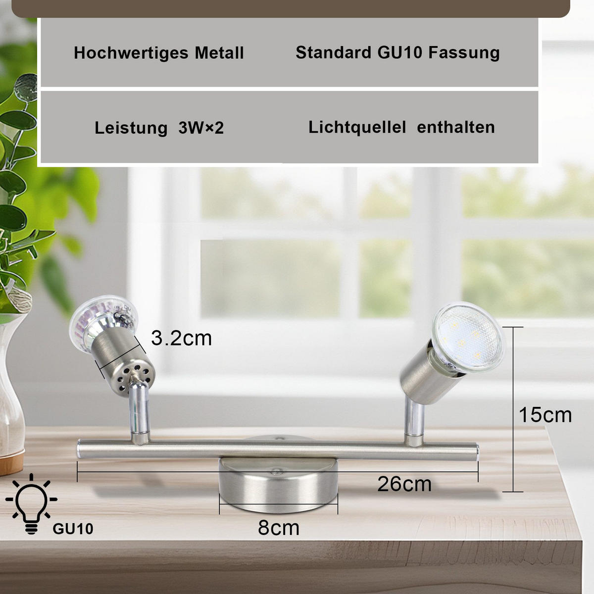 DECKENSTRAHLER Luminelle 15/8/26 cm - Silberfarben, Metall (26/15/8cm) - ZMH