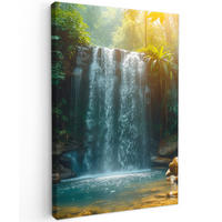 LEINWANDBILD Wasserfall - Dschungel - Sonne - Grün - Natur 80x120 cm - Grün, Textil (80/120cm) - MuchoWow